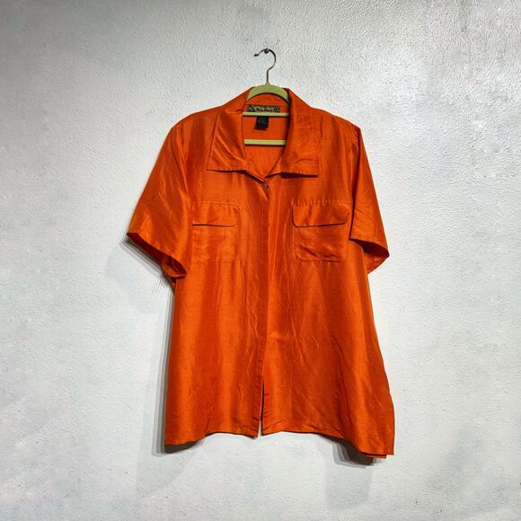 Ashley Stewart Orange Silk Button Down Sz 22 - Picture 1 of 9